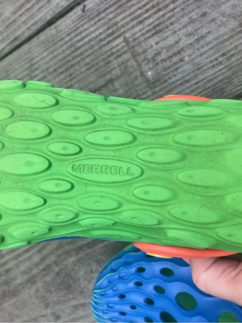 Merrell Kids Blue and Green Ventilated Water Clog with Orange Strap 13